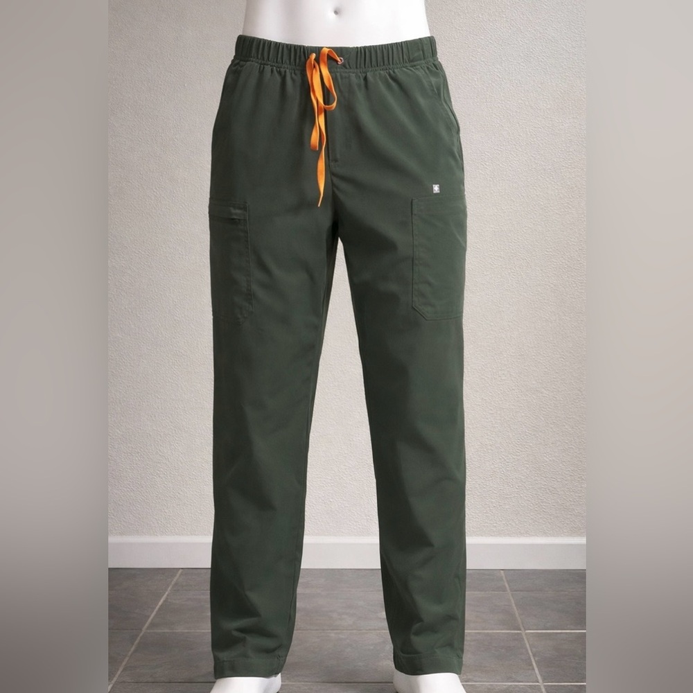 Figs Cargo Scrubs in Forest Green with Bright Orange Accent